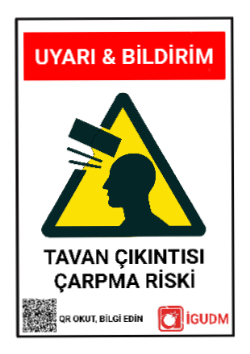 Baş hizasındaki tehlikeleri belirten dikkat alçak tavan levhası