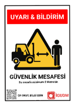 Makine veya tehlikeli alandan uzak durulması gerektiğini belirten güvenlik mesafesi işareti