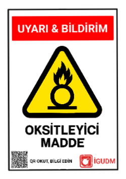 Yanıcı maddelerle reaksiyona girme tehlikesi olan kimyasalları belirten uyarı levhası
