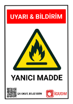 Benzin, alkol gibi kolay tutuşan maddelerin tehlikesini belirten uyarı levhası
